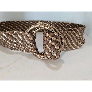 Mudd Metallic Belt M/L Wide Woven Braided Brown & Bronze Bohemian